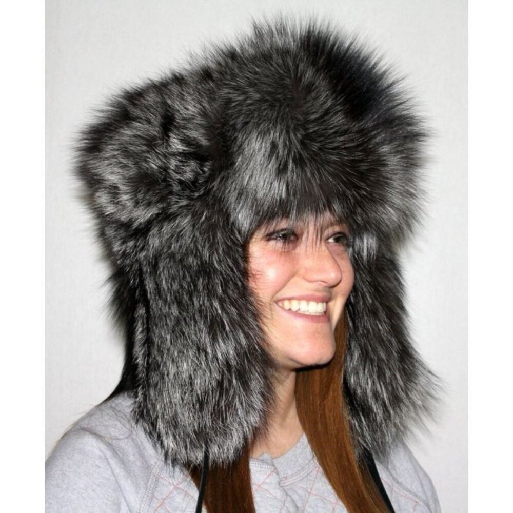 Frr Natural Genuine Luxury Silver Fox Fur Russian Style Leather Ties
